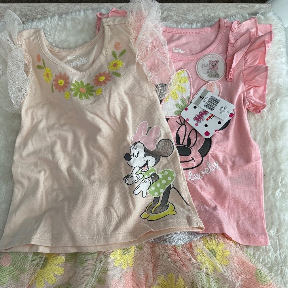 Disney Minnie Mouse 2 T-Shirts and Tulle Skirt with pants set